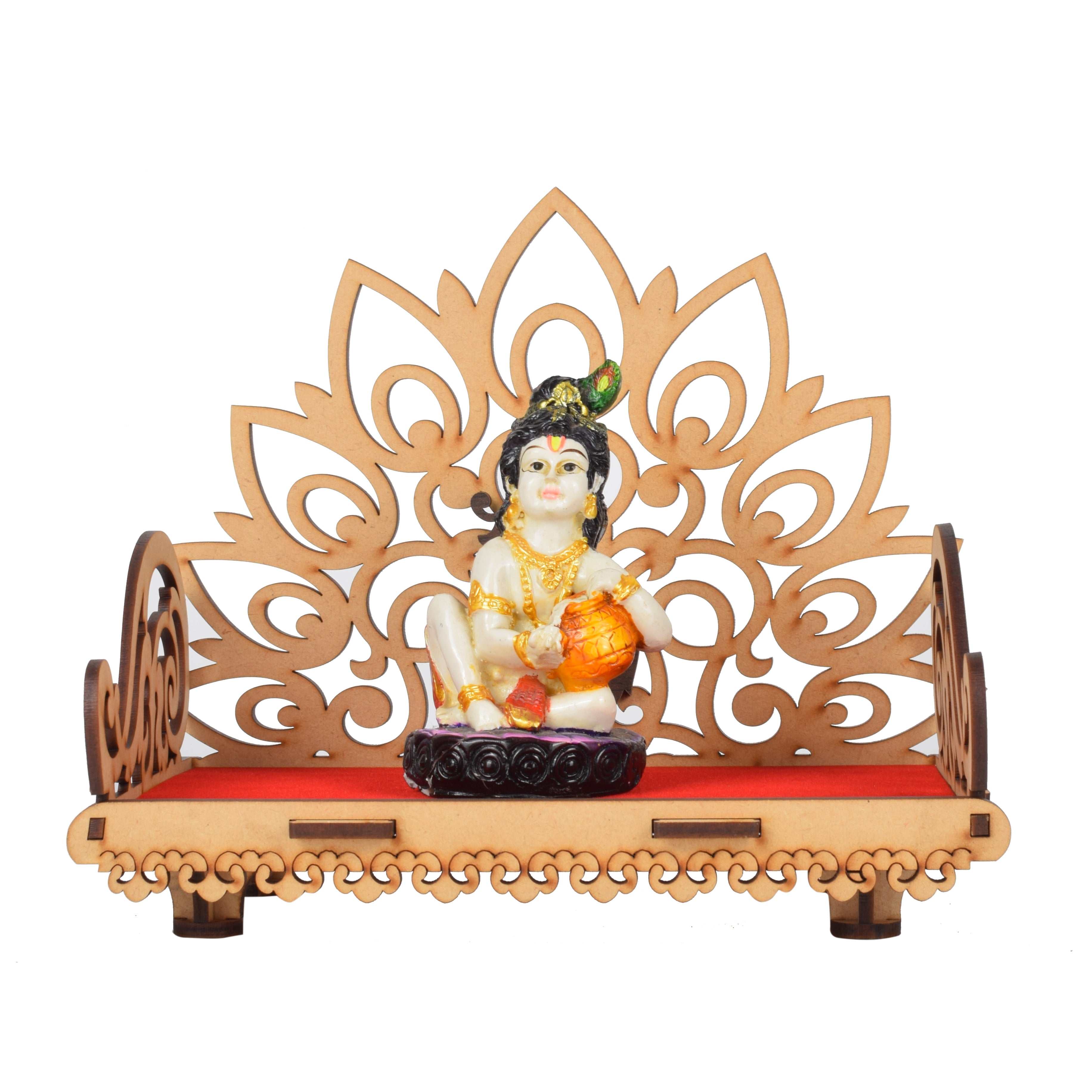 Wooden Krishna Shinghasan (21cm x 24cm x 15cm)