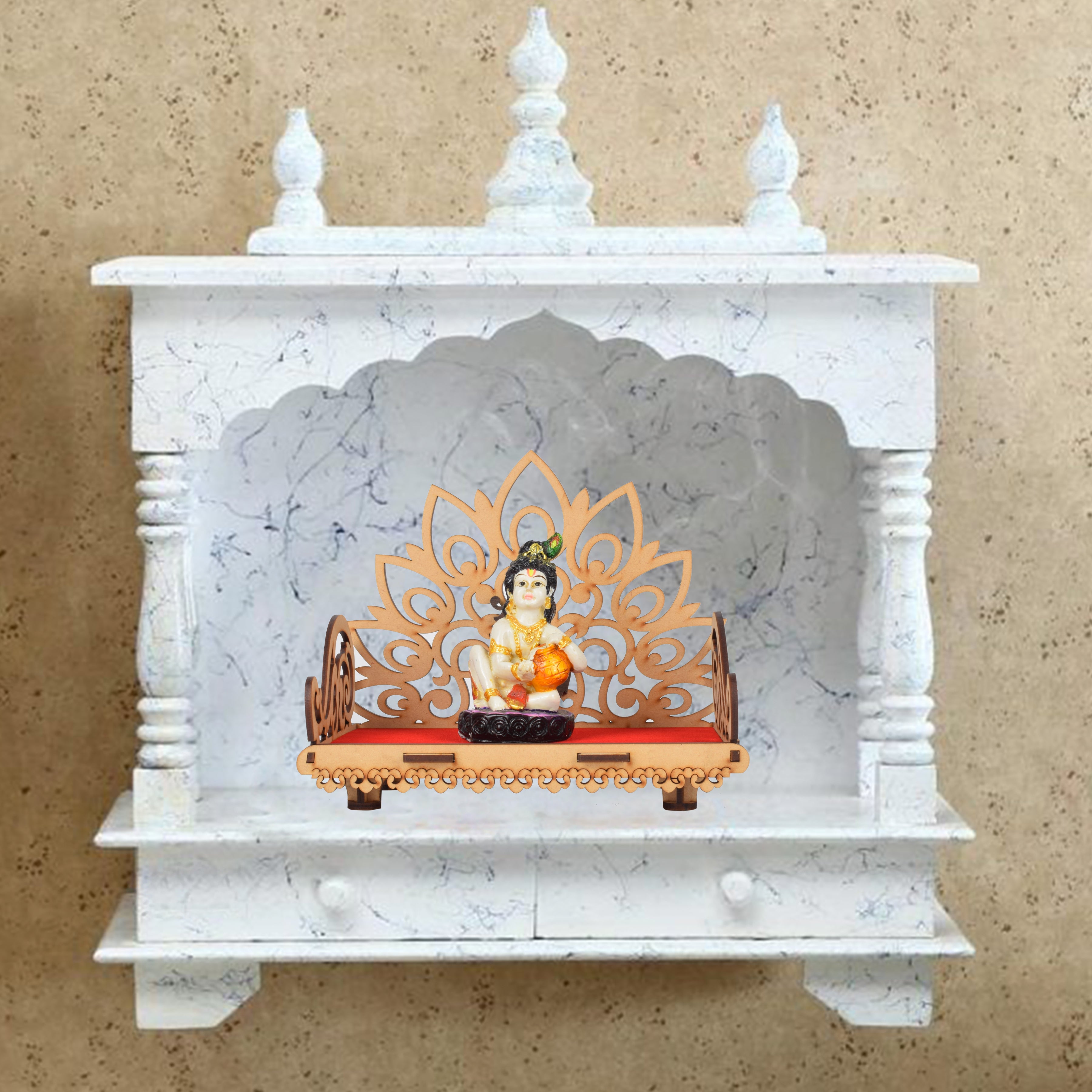 Wooden Krishna Shinghasan (21cm x 24cm x 15cm)