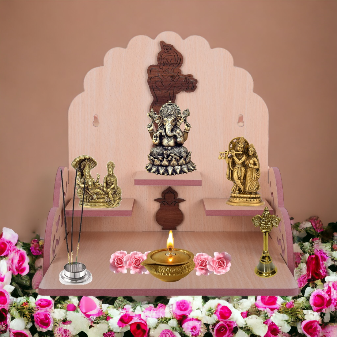 Home Decor Beautiful Wooden Temple, Wall Hanging and Table Top Home Temple