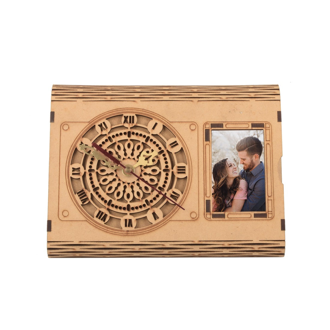 Wooden Table stand Photo frame With Watch (17 Cm x 23 Cm x 9 Cm )