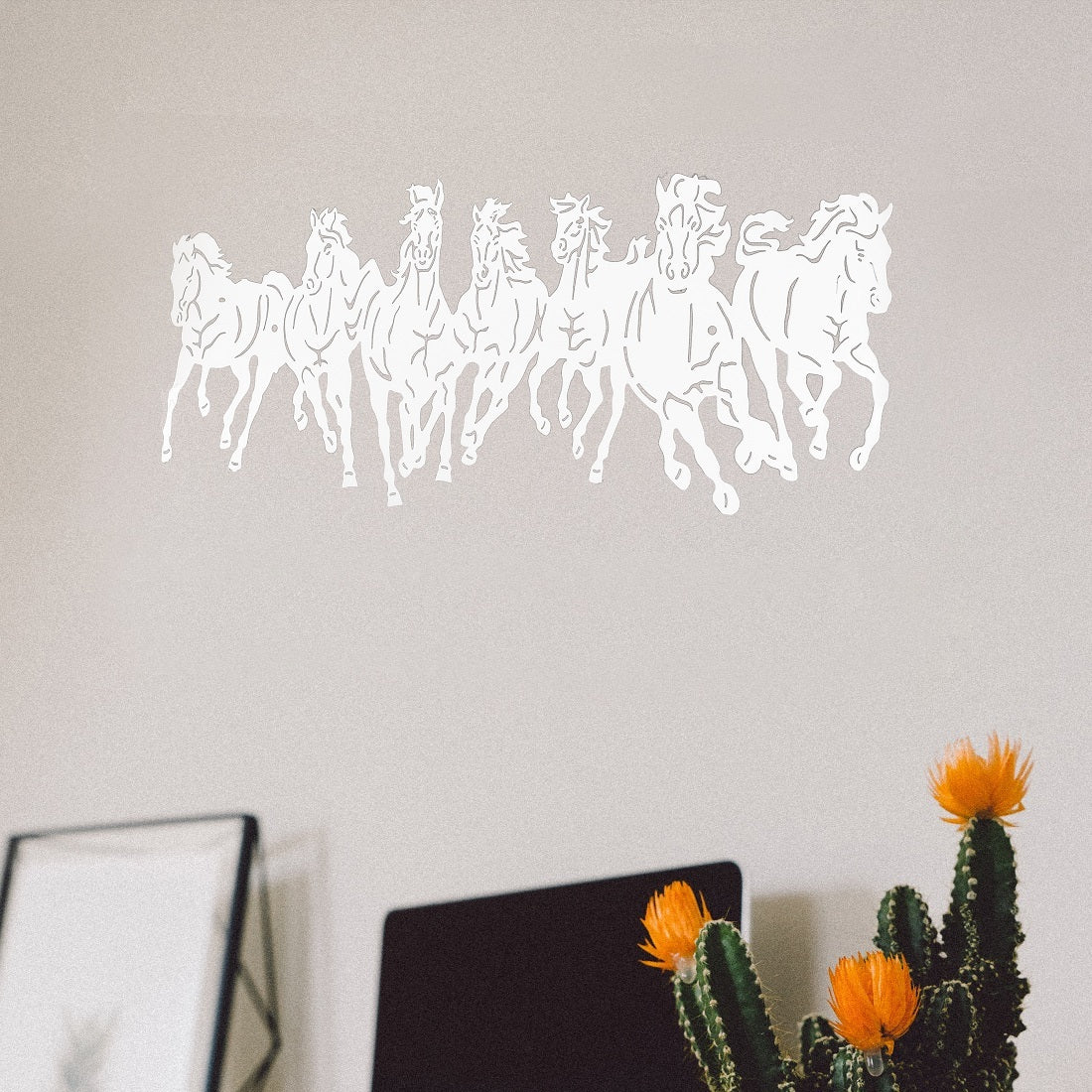 Metal White Color 7 Horse Wall Art (26cm x 60cm)