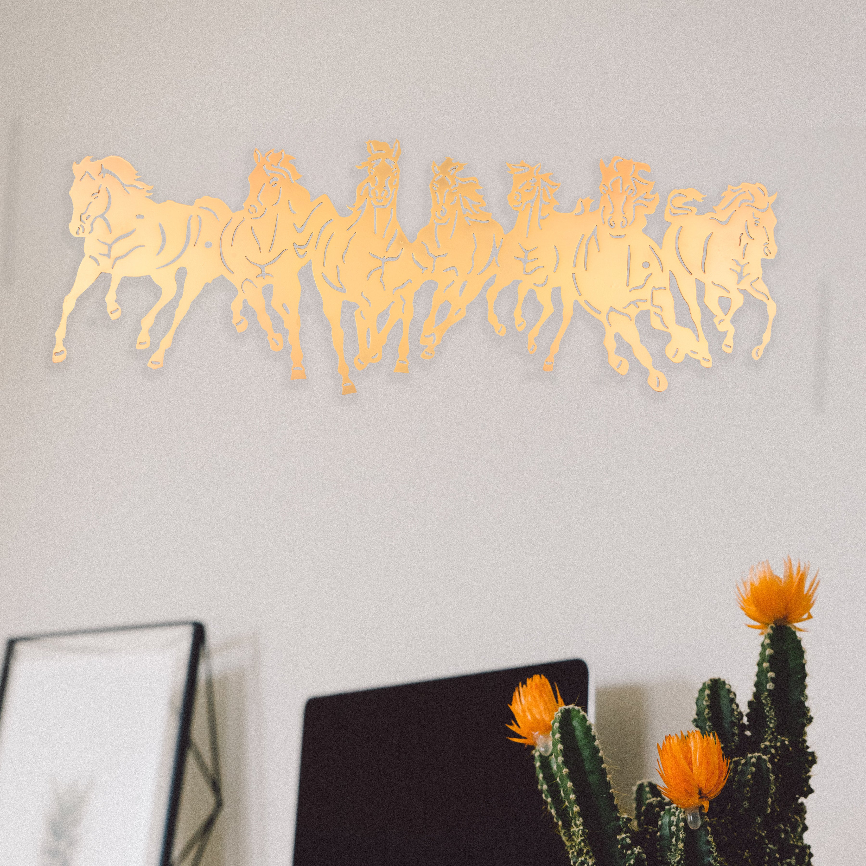 Metal Golden Color 7 Horse Wall Art (26cm x 60cm)