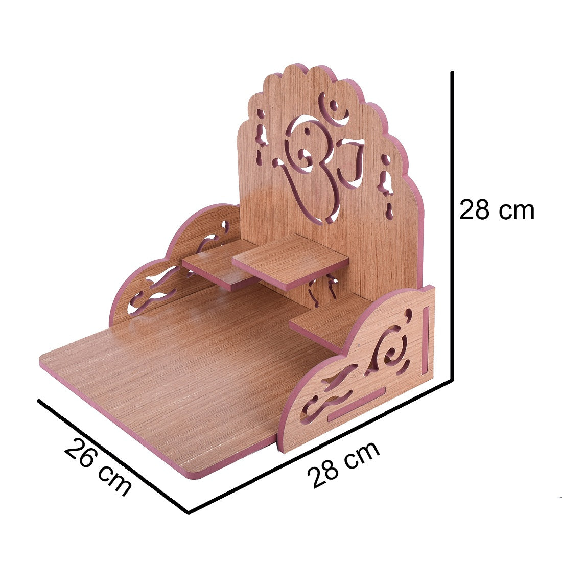 Wooden Small Temple For Pooja Room (28cm x 28cm x 26cm)