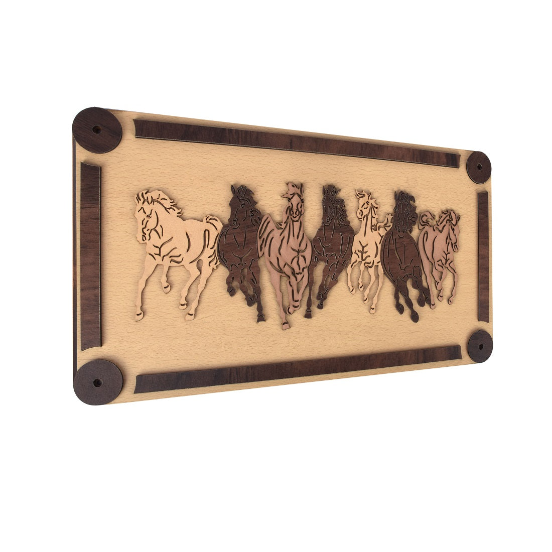 Seven Running Horse Frame for Living Room, Bedroom, Drawing Room or Office Vastu Sunrise Landscape Animals Scenery Wooden Coated Framed Painting for Home Decoration and Gifting