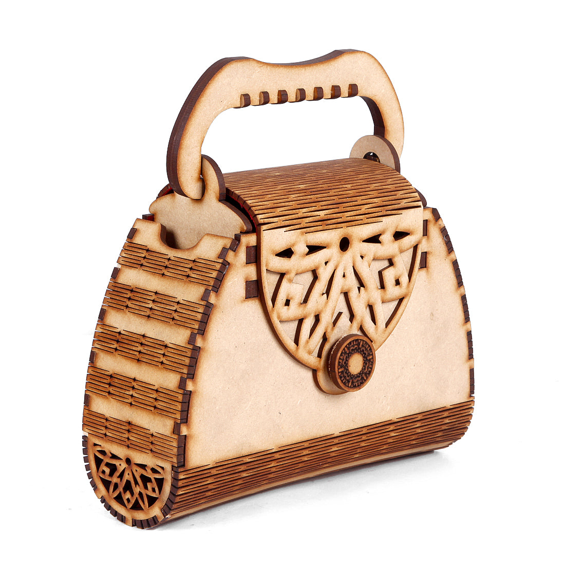 Women's Decorative Lesser Cutting Wooden Purse Handbag