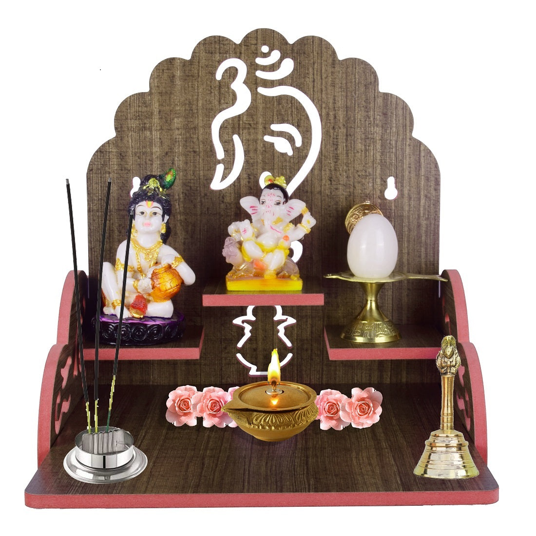 Wooden Small Temple For Pooja Room (28cm x 28cm x 26cm)