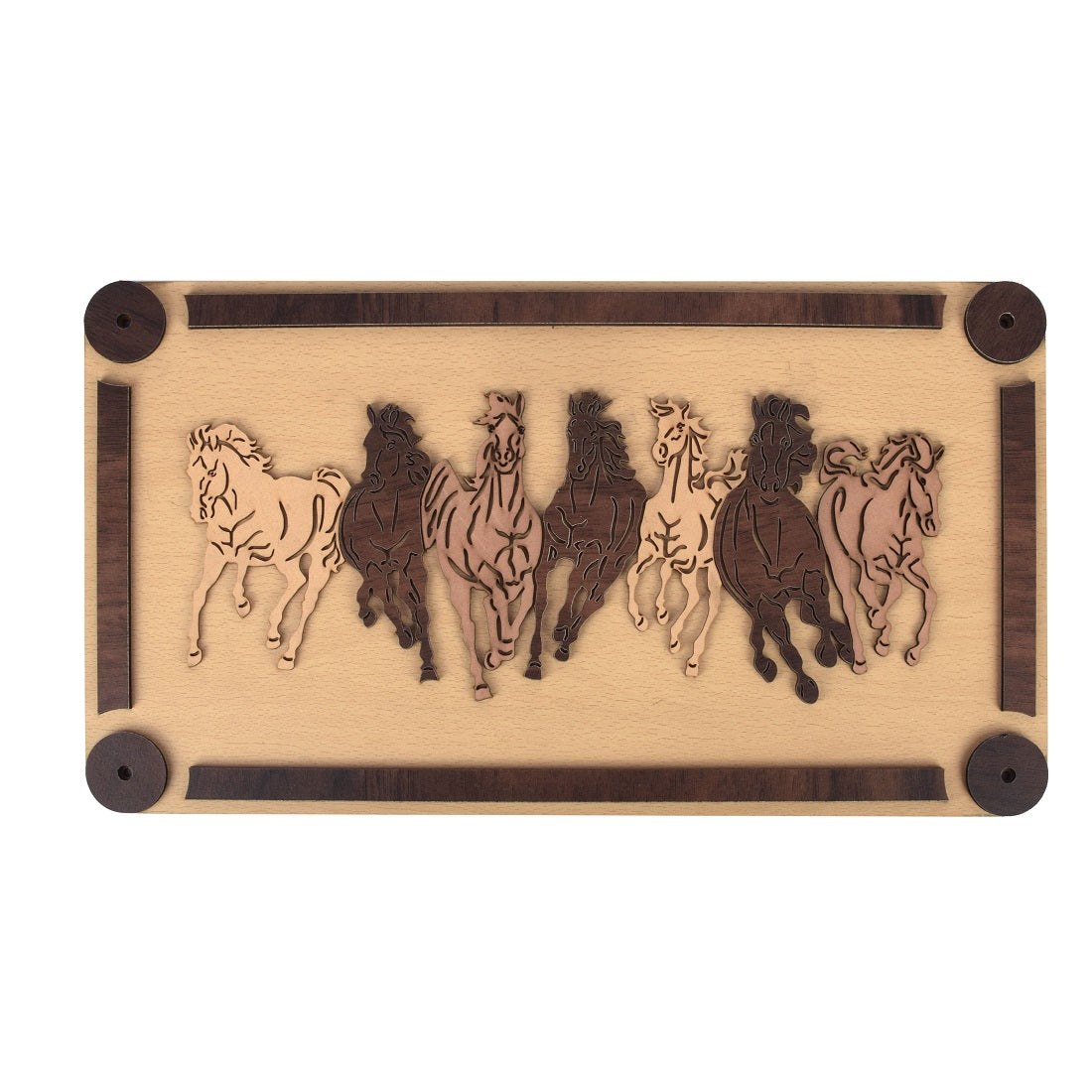 Seven Running Horse Frame for Living Room, Bedroom, Drawing Room or Office Vastu Sunrise Landscape Animals Scenery Wooden Coated Framed Painting for Home Decoration and Gifting