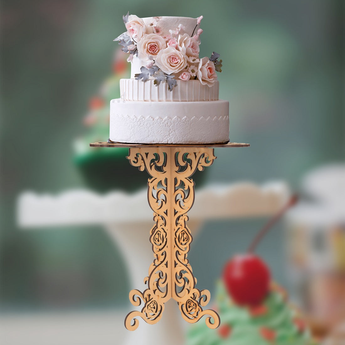 Wooden Cake Stand, Wooden Cupcake Stands Pedestal Cake Display Stand Decoration Cake Stand for Dining Table