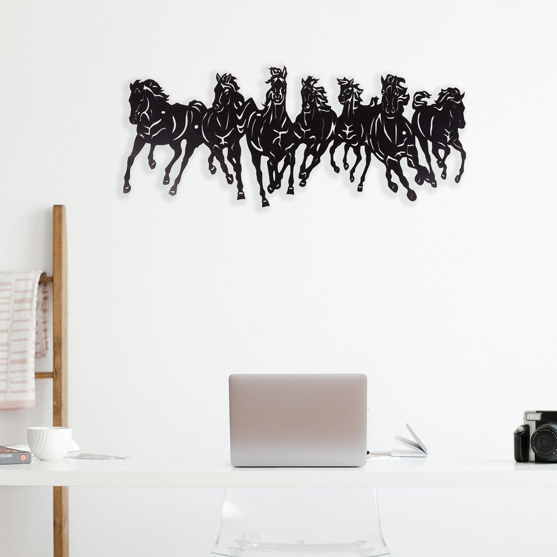 Metal Black Color 7 Horse Wall Art (26cm x 60cm)