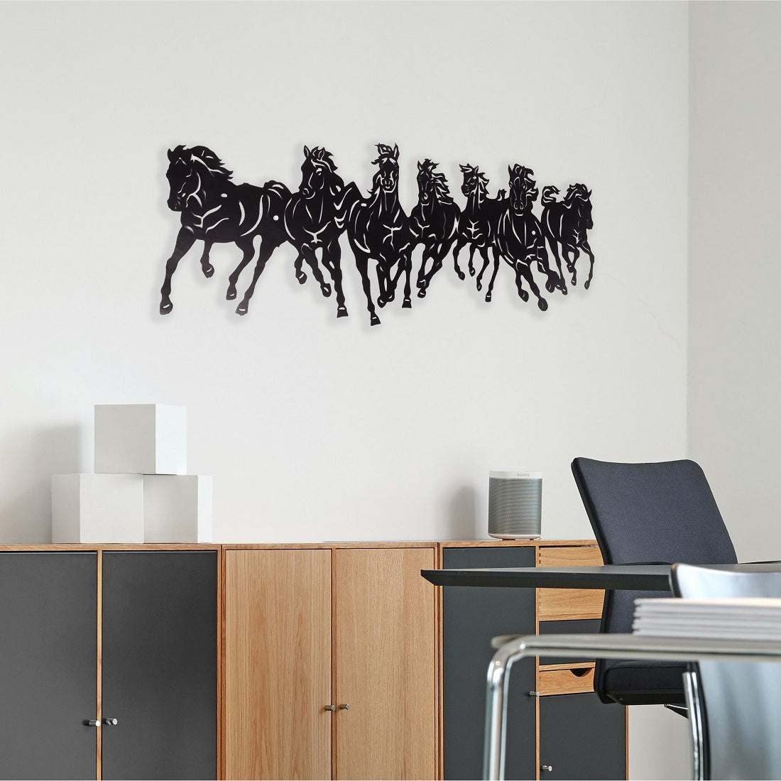 Metal Black Color 7 Horse Wall Art (26cm x 60cm)