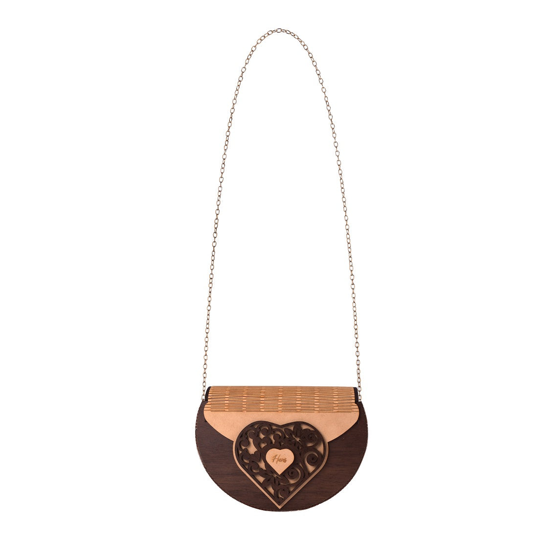 Women's Round Shape Decorative Lesser Cutting Wooden Purse