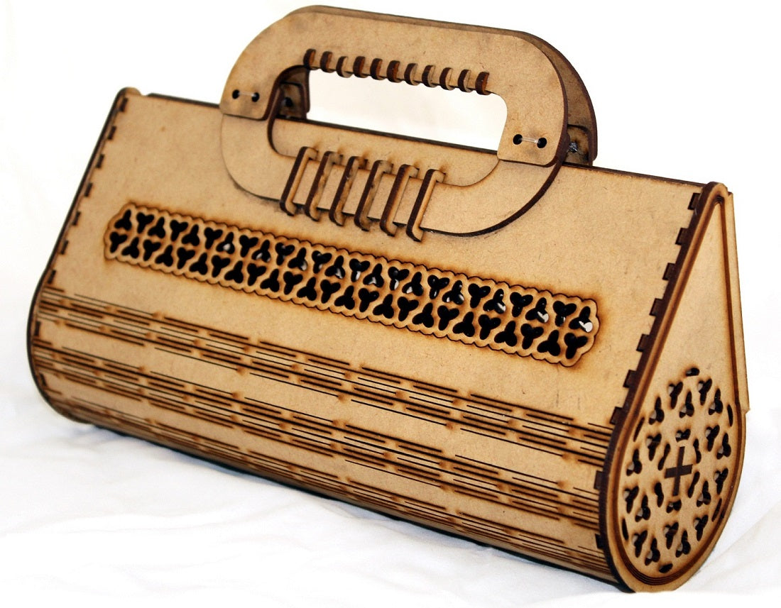 Women's Round Shape Decorative Lesser Cutting Wooden Purse, Handbag