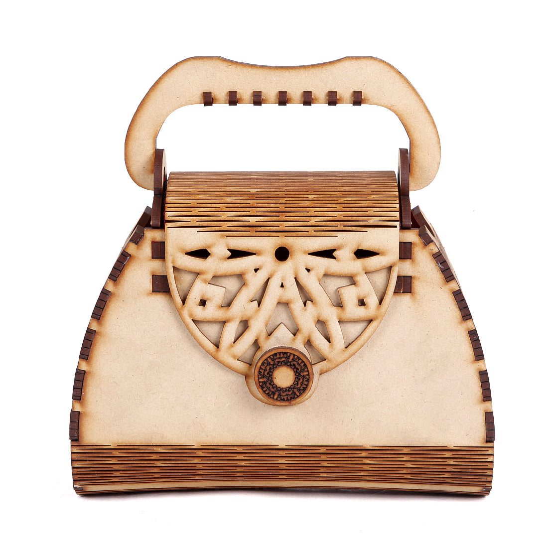 Women's Decorative Lesser Cutting Wooden Purse Handbag