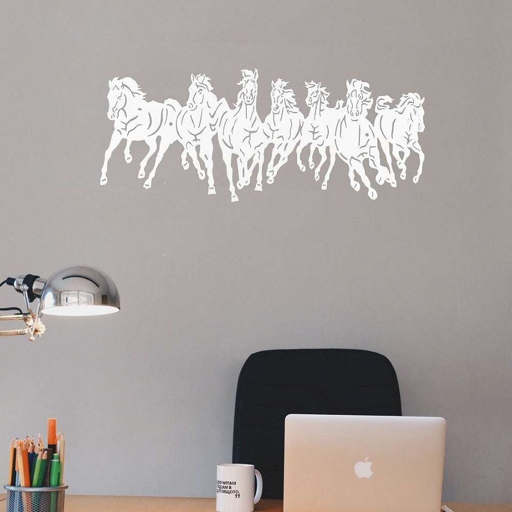 Metal White Color 7 Horse Wall Art (26cm x 60cm)