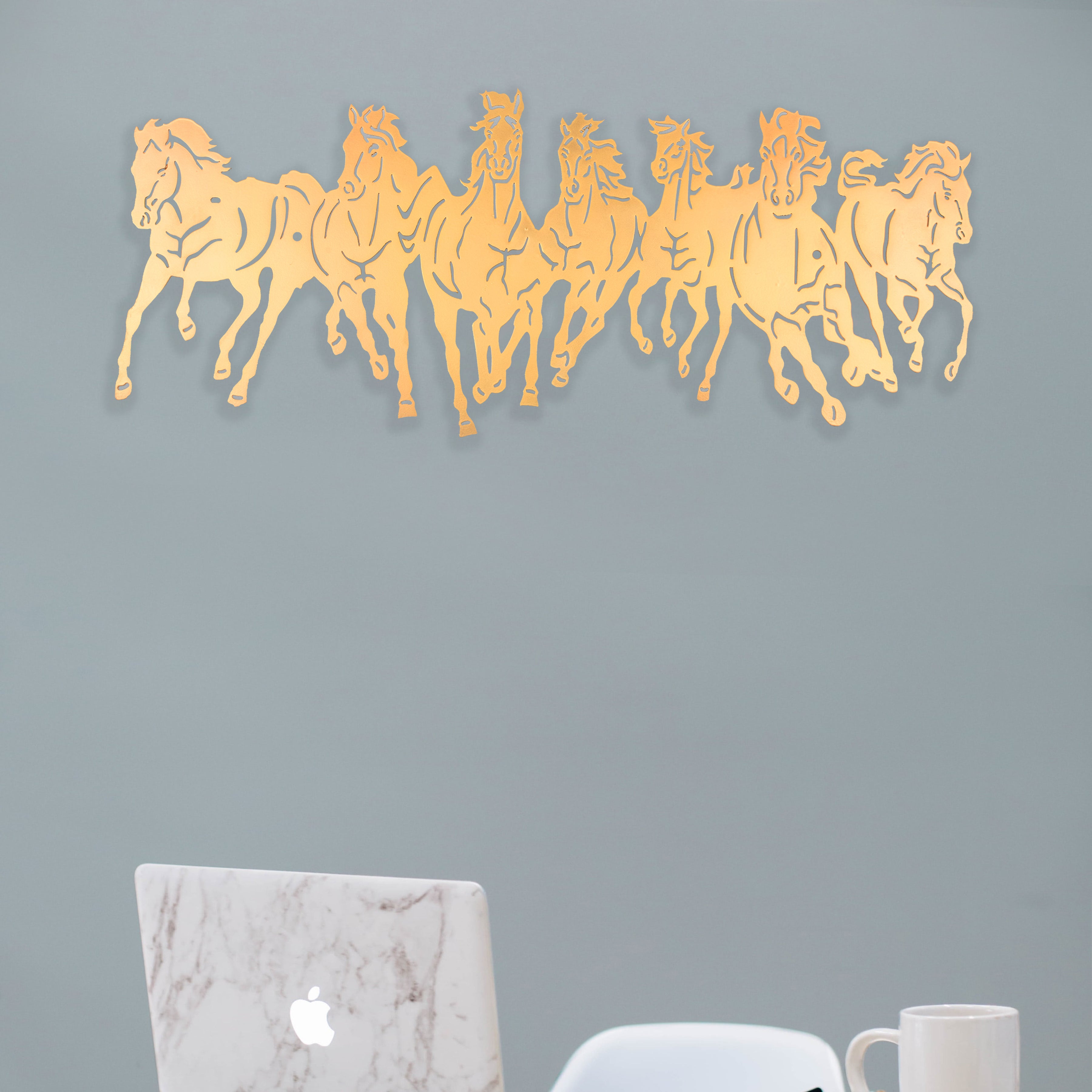 Metal Golden Color 7 Horse Wall Art (26cm x 60cm)